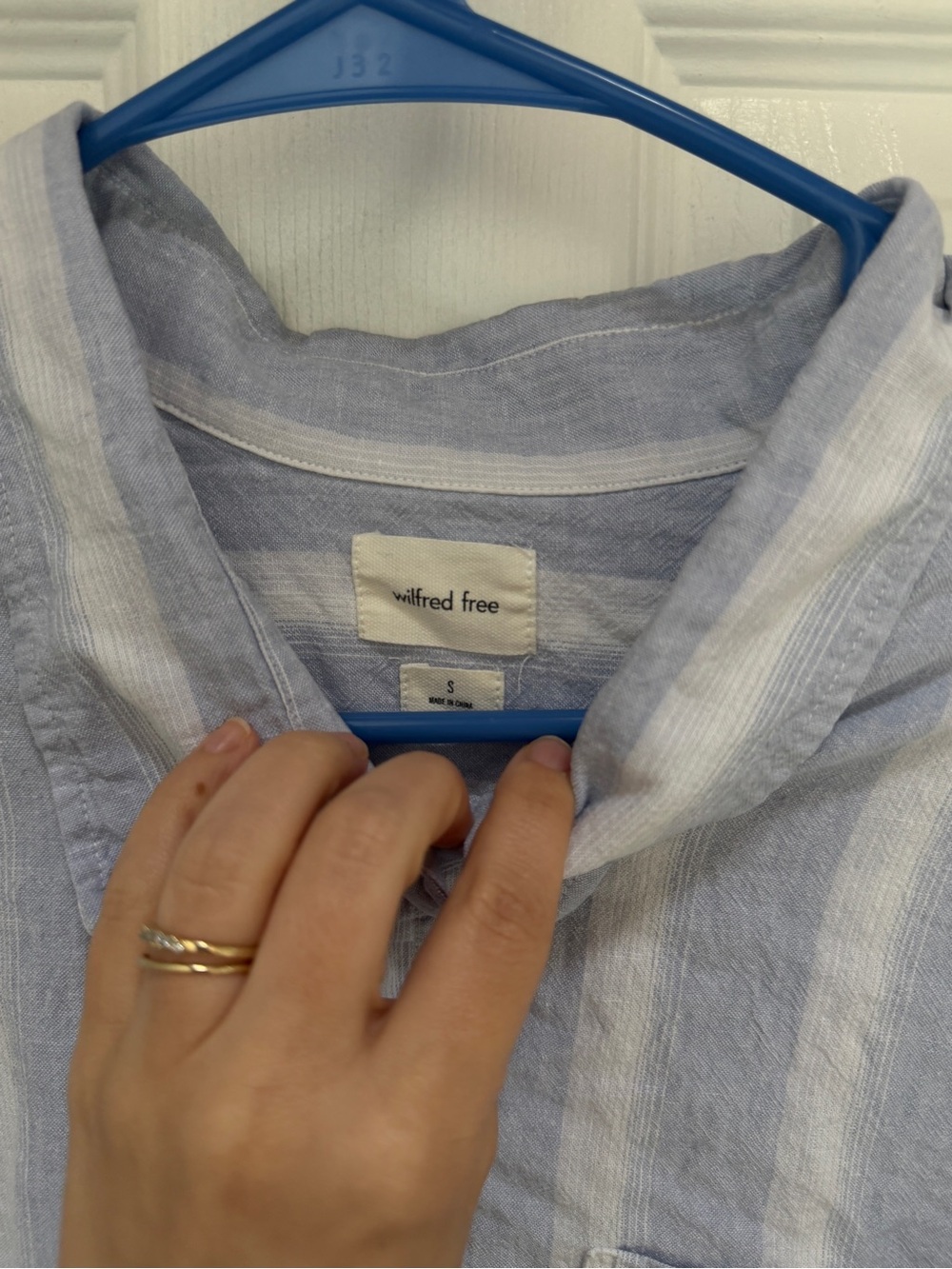 Aritzia Linen Light Blue & White Striped Button-Up Shirt - Picture 2 of 2